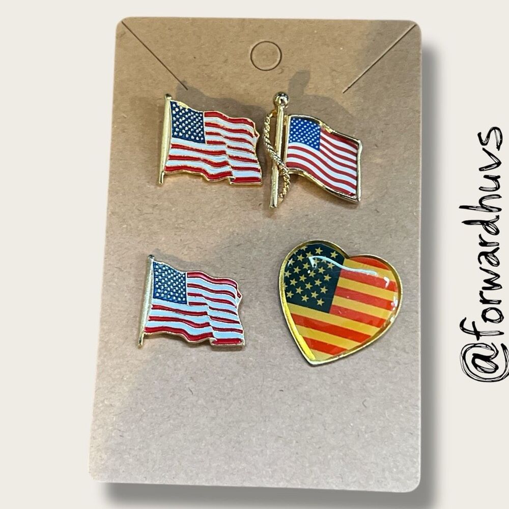 American Flag Lapel Pins – Set of 4 – Patriotic Red, White & Blue